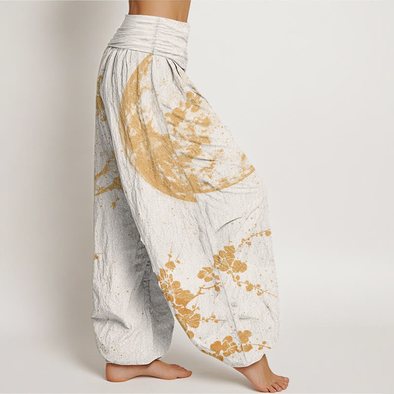 Buddha Stones Pure Cotton Golden Plum Blossom Full Moon Pattern Women's Elastic Waist Harem Pants - image 10