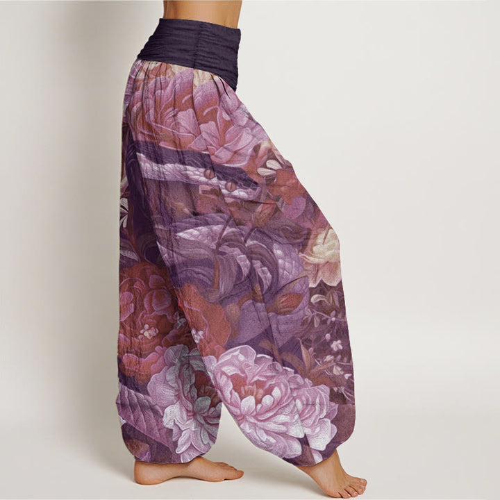 Buddha Stones Pure Cotton Snake Peony Flowers Leaf Pattern Women's Elastic Waist Harem Pants - image 7
