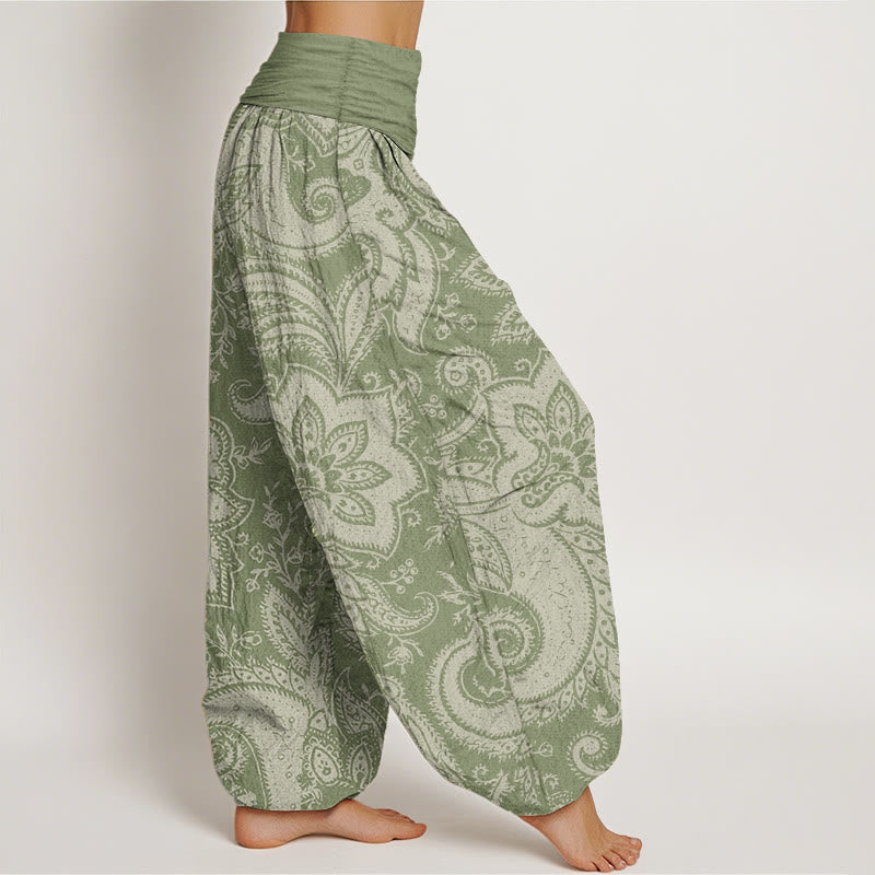 Buddha Stones Pure Cotton Flowers Paisley Patterns Women's Elastic Waist Harem Pants - image 10