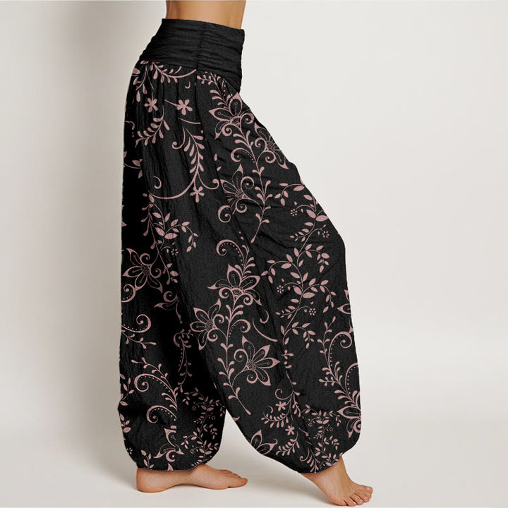 Buddha Stones Pure Cotton Casual Flowers Vine Design Women's Elastic Waist Harem Pants - image 10