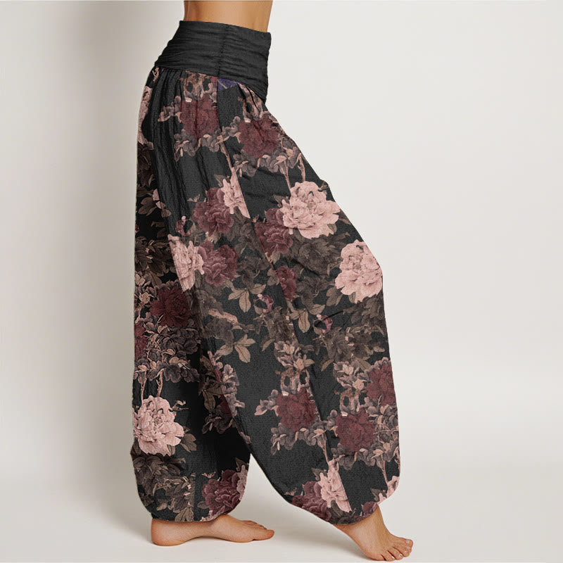 Buddha Stones Pure Cotton Casual Lush Peony Flowers Leaf Pattern Women's Elastic Waist Harem Pants - image 2