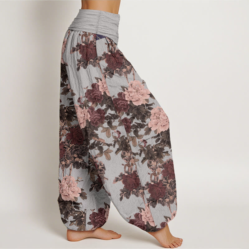 Buddha Stones Pure Cotton Casual Lush Peony Flowers Leaf Pattern Women's Elastic Waist Harem Pants - image 7