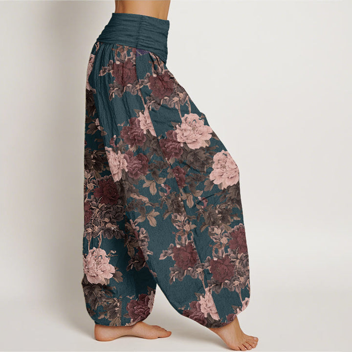Buddha Stones Pure Cotton Casual Lush Peony Flowers Leaf Pattern Women's Elastic Waist Harem Pants - image 10