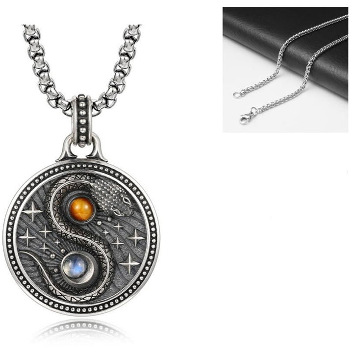 Buddha Stones Snake Yin Yang Symbol Copper Wealth Necklace Pendant - image 8