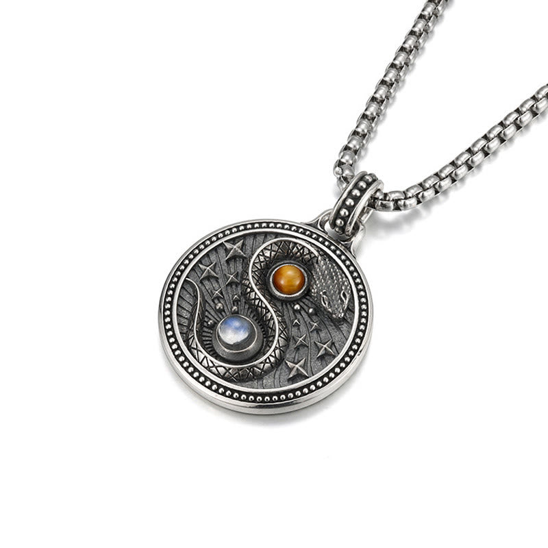 Buddha Stones Snake Yin Yang Symbol Copper Wealth Necklace Pendant - image 1