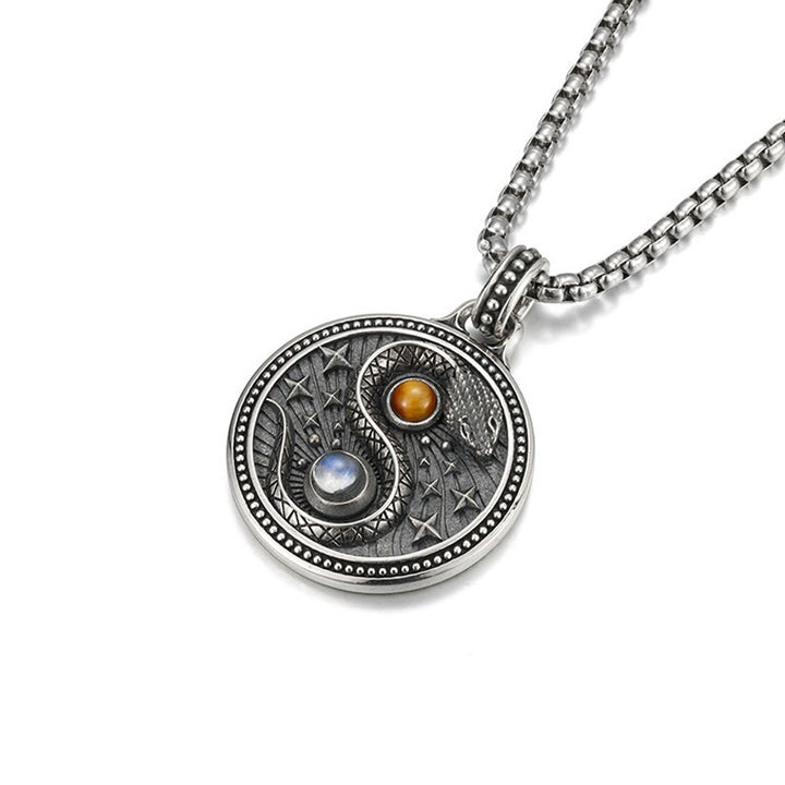 Buddha Stones Snake Yin Yang Symbol Copper Wealth Necklace Pendant - image 1