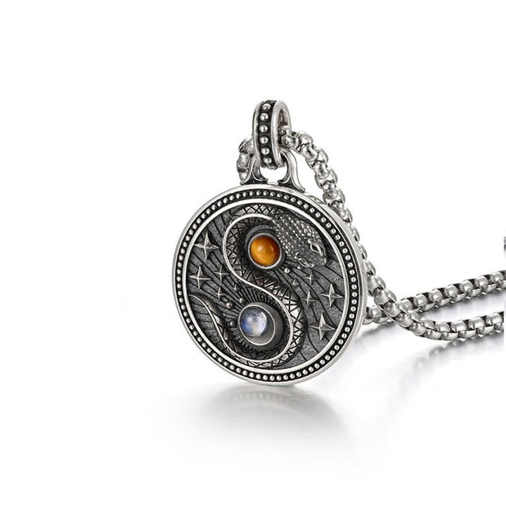 Buddha Stones Snake Yin Yang Symbol Copper Wealth Necklace Pendant - image 3