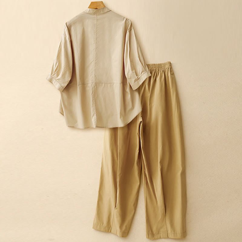 Buddha Stones 2pcs Women's Three-quarter Sleeve Shirt Harem Pants Meditation Clothing Set - image 1