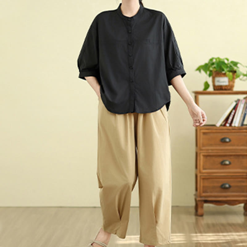 Buddha Stones 2pcs Women's Three-quarter Sleeve Shirt Harem Pants Meditation Clothing Set - image 24