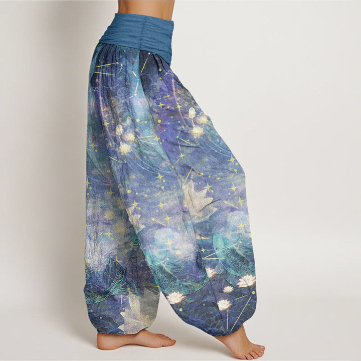 Buddha Stones Pure Cotton Koi Fish Lotus Moon Stars Pattern Women's Elastic Waist Harem Pants - image 2
