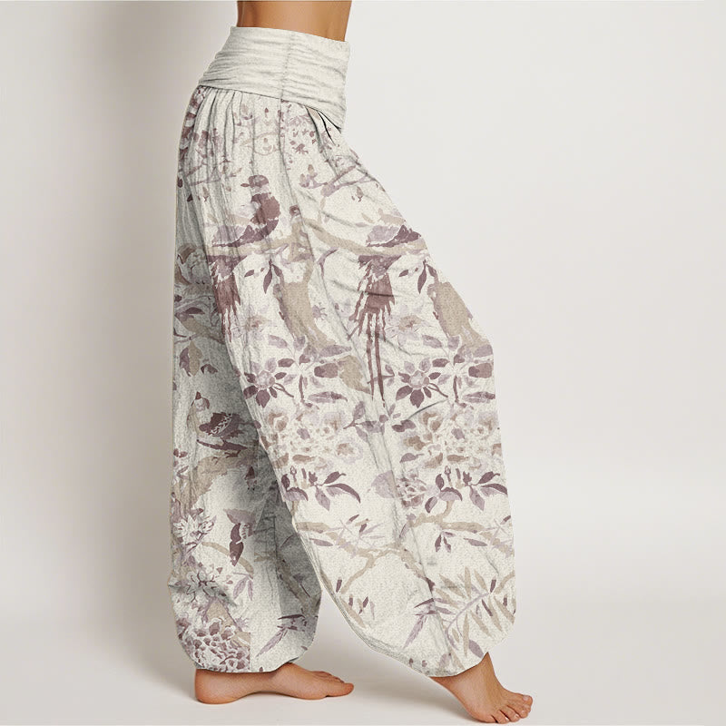 Buddha Stones Pure Cotton Birds Branches Flowers Pattern Women's Elastic Waist Harem Pants - image 7