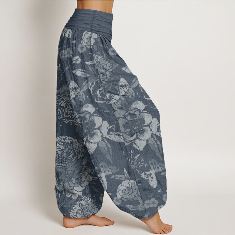 Buddha Stones Pure Cotton Casual Peony Flowers Leaves Women's Elastic Waist Harem Pants - image 10