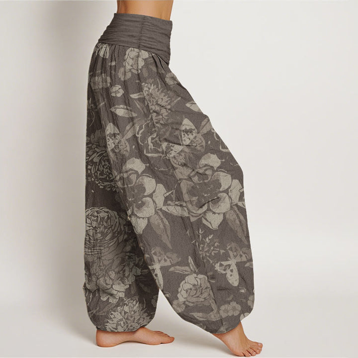 Buddha Stones Pure Cotton Casual Peony Flowers Leaves Women's Elastic Waist Harem Pants - image 7