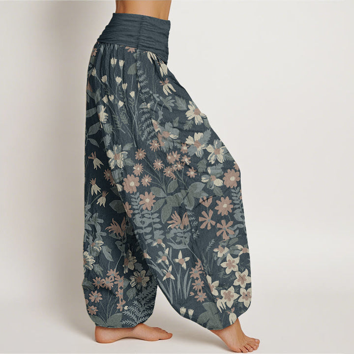 Buddha Stones Pure Cotton Casual Daisy Flowers Leaves Design Women's Elastic Waist Harem Pants - image 2