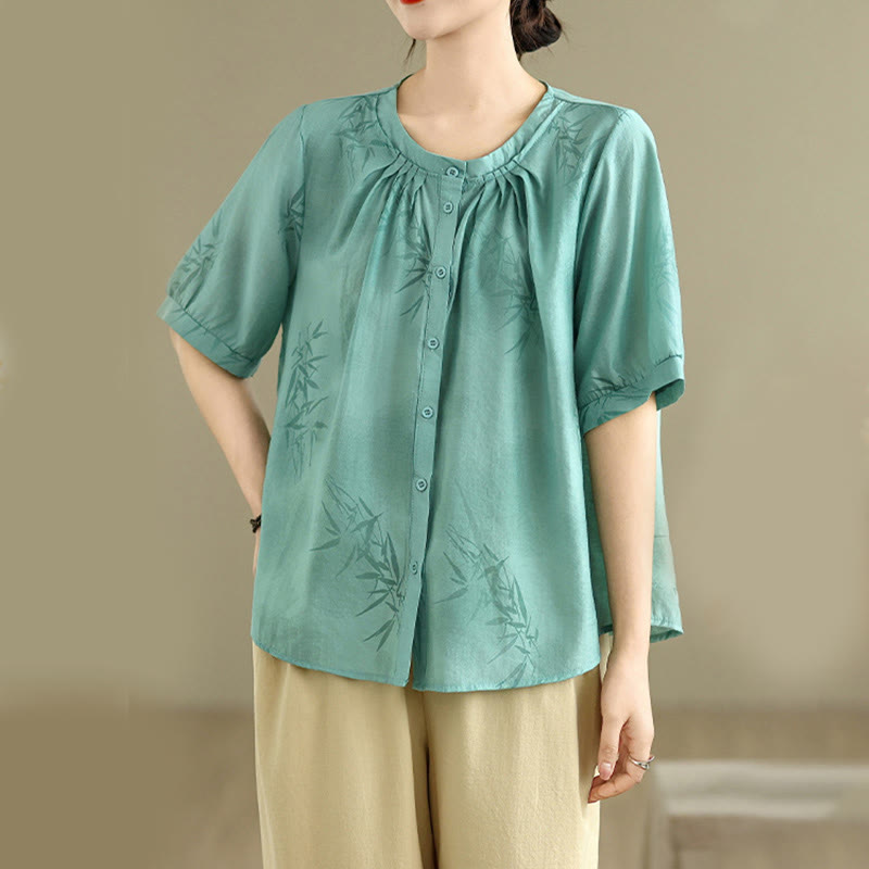 Buddha Stones 2pcs Casual Women's Short Sleeve Shirt Harem Pants Meditation Clothing Set - image 4