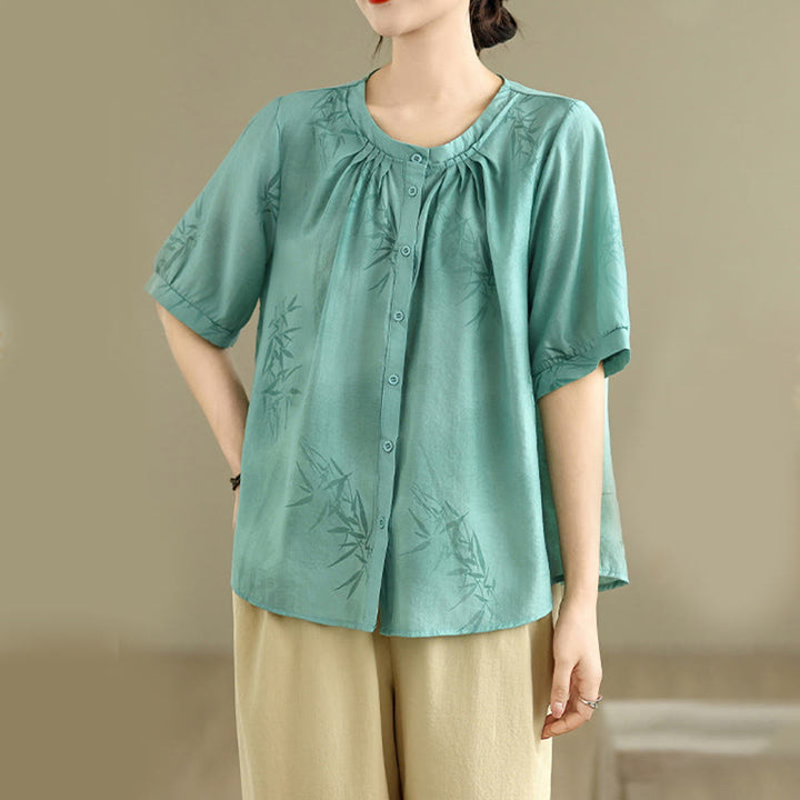 Buddha Stones 2pcs Casual Women's Short Sleeve Shirt Harem Pants Meditation Clothing Set - image 4