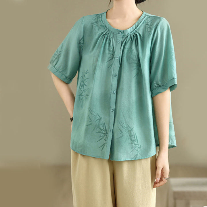Buddha Stones 2pcs Casual Women's Short Sleeve Shirt Harem Pants Meditation Clothing Set - image 6