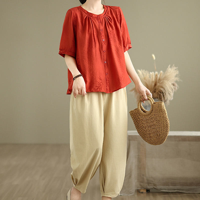 Buddha Stones 2pcs Casual Women's Short Sleeve Shirt Harem Pants Meditation Clothing Set - image 11