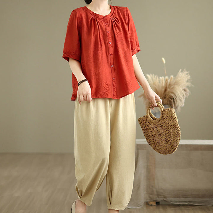 Buddha Stones 2pcs Casual Women's Short Sleeve Shirt Harem Pants Meditation Clothing Set - image 11
