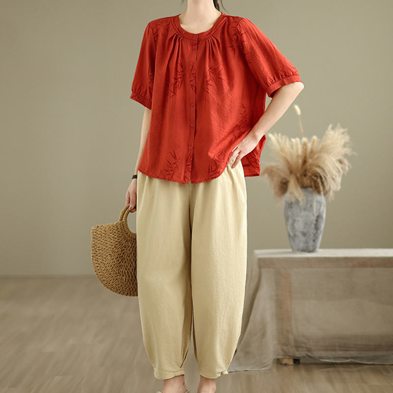 Buddha Stones 2pcs Casual Women's Short Sleeve Shirt Harem Pants Meditation Clothing Set - image 10