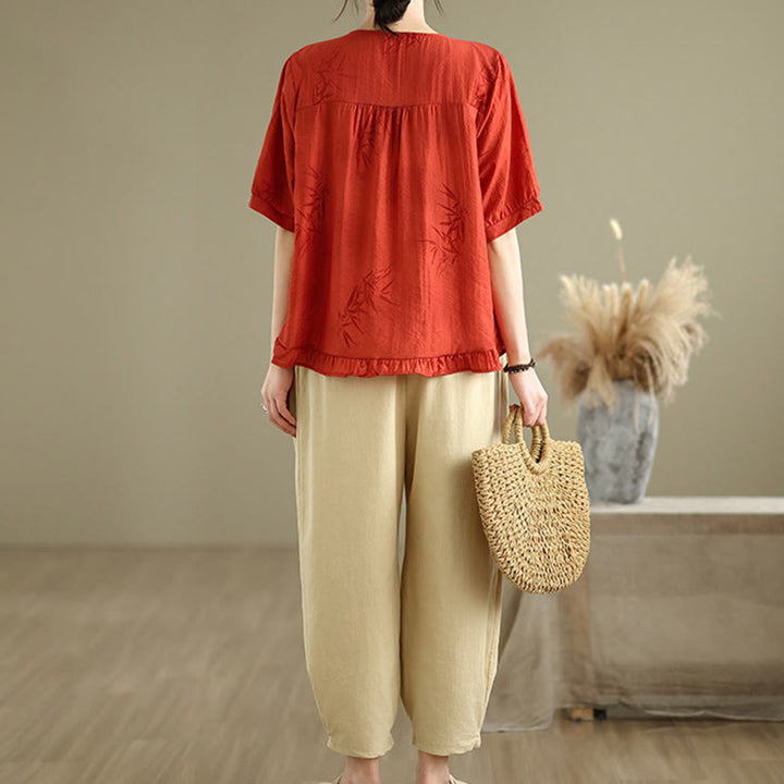 Buddha Stones 2pcs Casual Women's Short Sleeve Shirt Harem Pants Meditation Clothing Set - image 8