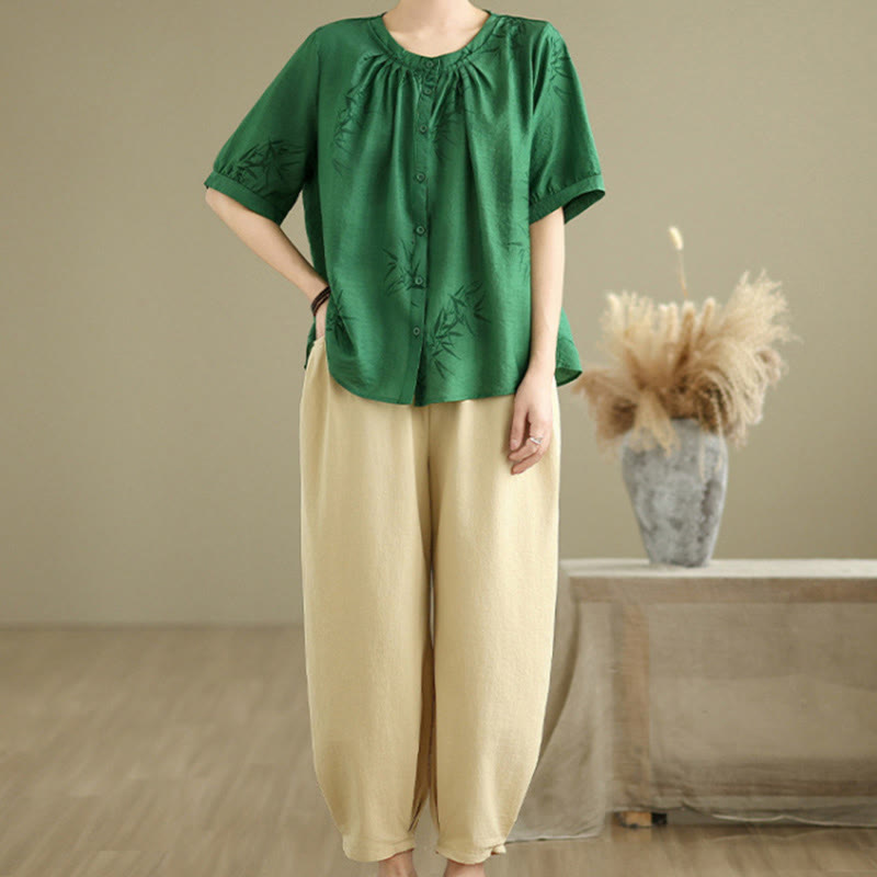 Buddha Stones 2pcs Casual Women's Short Sleeve Shirt Harem Pants Meditation Clothing Set - image 21