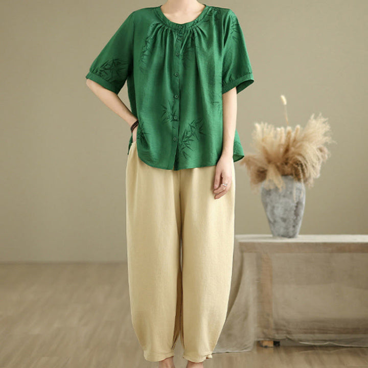 Buddha Stones 2pcs Casual Women's Short Sleeve Shirt Harem Pants Meditation Clothing Set - image 21