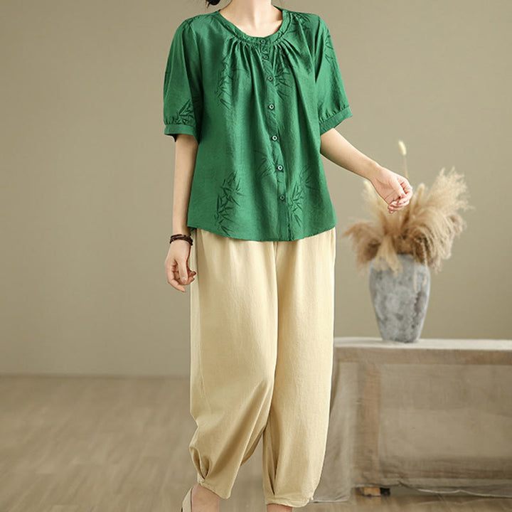 Buddha Stones 2pcs Casual Women's Short Sleeve Shirt Harem Pants Meditation Clothing Set - image 22