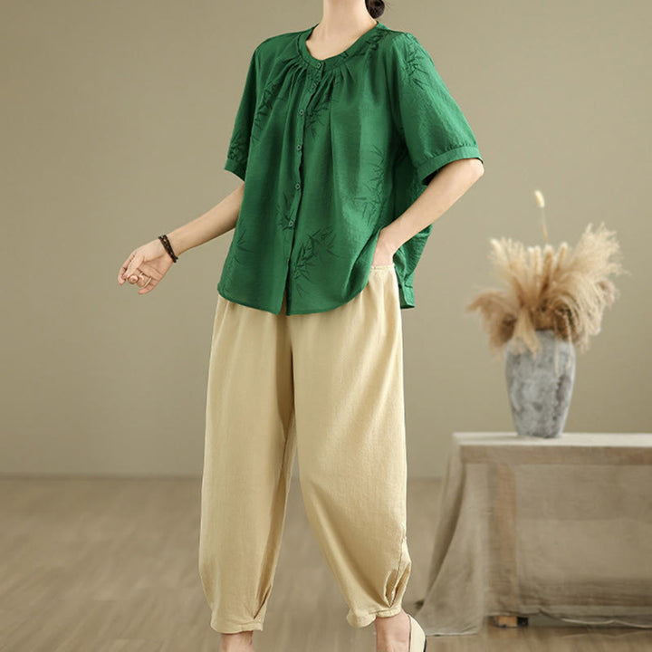 Buddha Stones 2pcs Casual Women's Short Sleeve Shirt Harem Pants Meditation Clothing Set - image 24