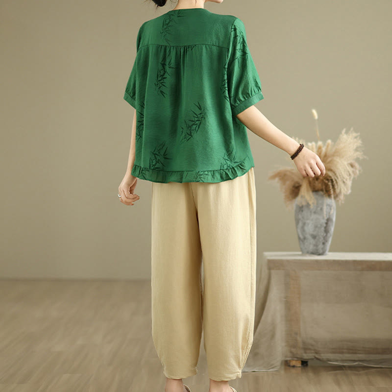 Buddha Stones 2pcs Casual Women's Short Sleeve Shirt Harem Pants Meditation Clothing Set - image 19