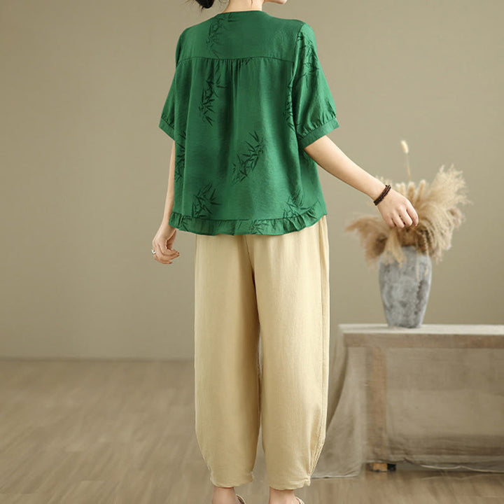 Buddha Stones 2pcs Casual Women's Short Sleeve Shirt Harem Pants Meditation Clothing Set - image 19