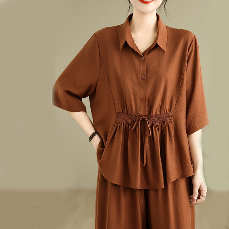 Buddha Stones 2pcs Casual Women's Stand Collar Shirt Loose Pants Meditation Clothing Set - image 3