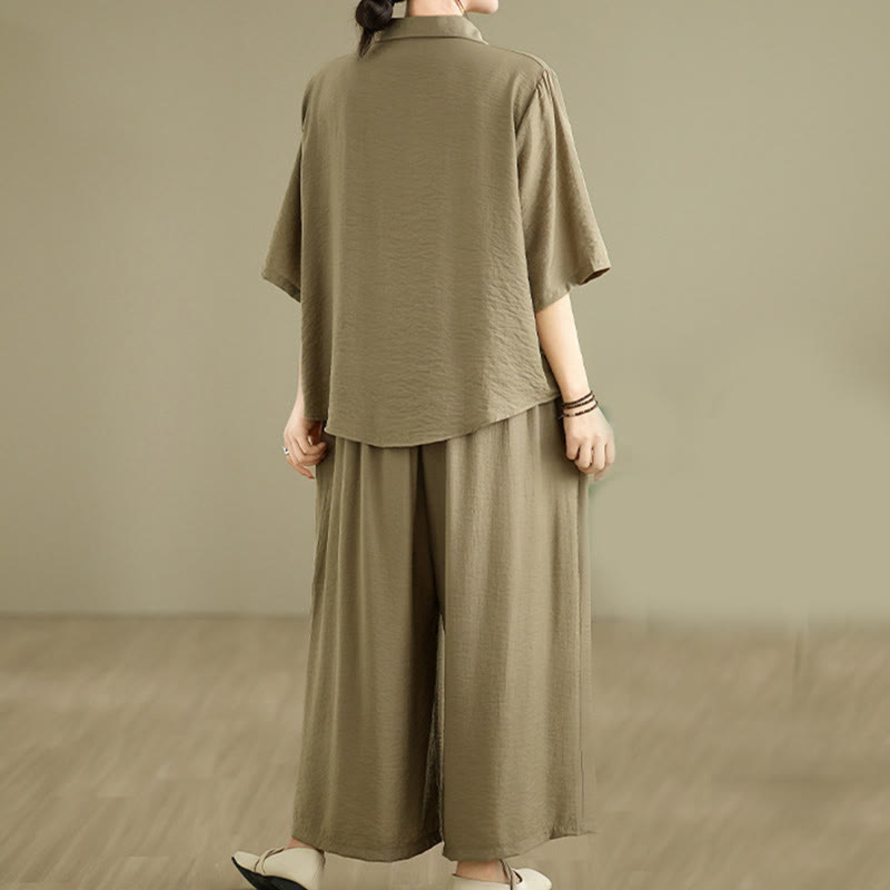 Buddha Stones 2pcs Casual Women's Stand Collar Shirt Loose Pants Meditation Clothing Set - image 14