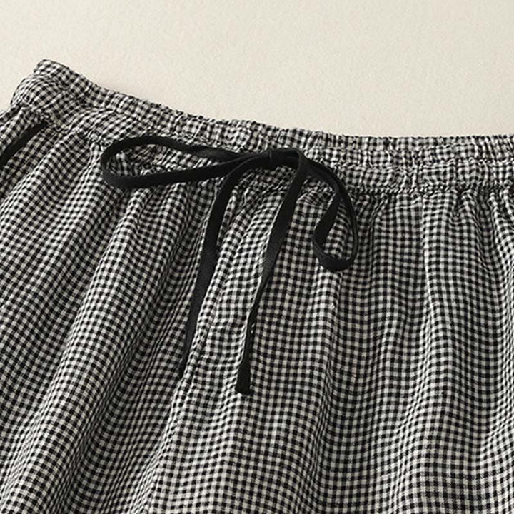 Buddha Stones Plaid Pattern Drawstring Women's Cotton Linen Harem Pants With Pockets - image 2