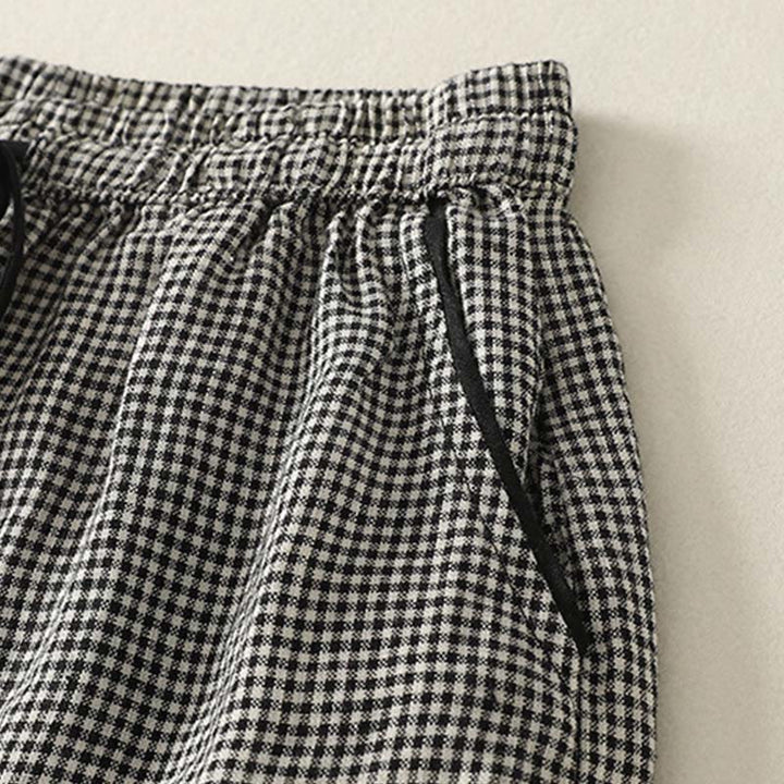 Buddha Stones Plaid Pattern Drawstring Women's Cotton Linen Harem Pants With Pockets - image 4