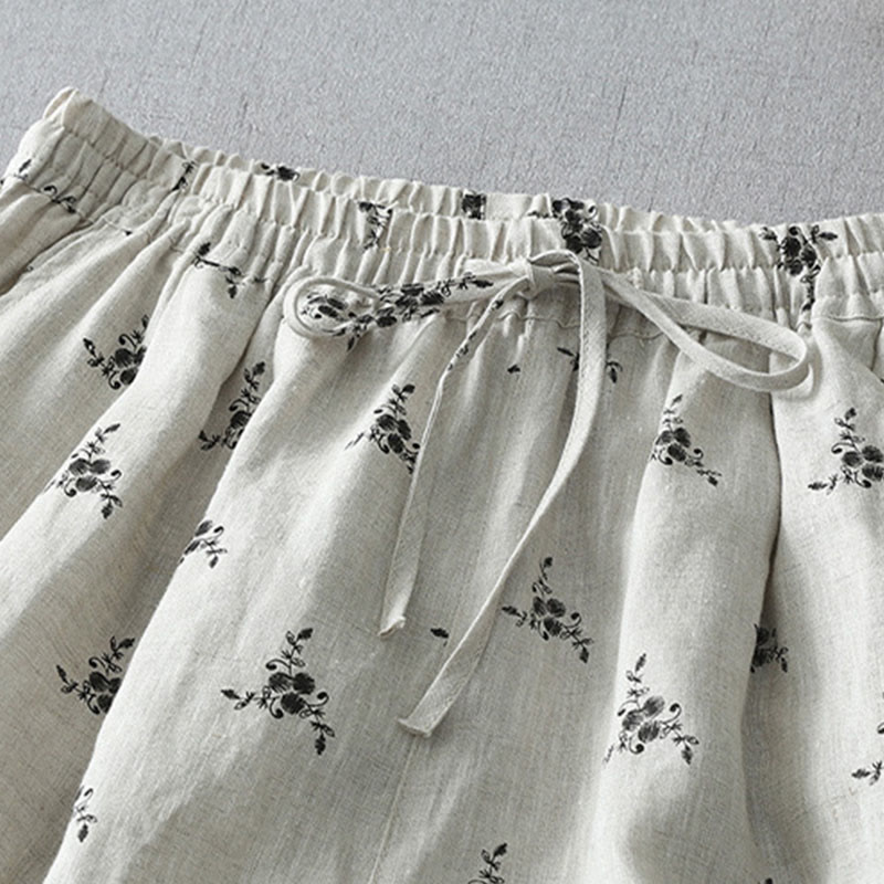 Buddha Stones Polka Dot Floral Pattern Pattern Women's Cotton Linen Harem Pants With Pockets - image 3