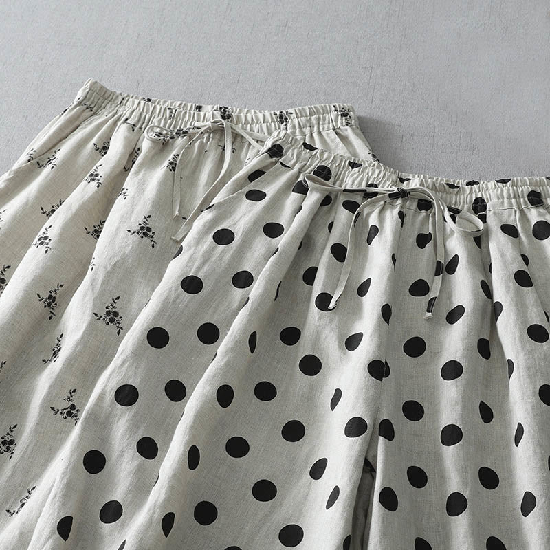 Buddha Stones Polka Dot Floral Pattern Pattern Women's Cotton Linen Harem Pants With Pockets - image 16