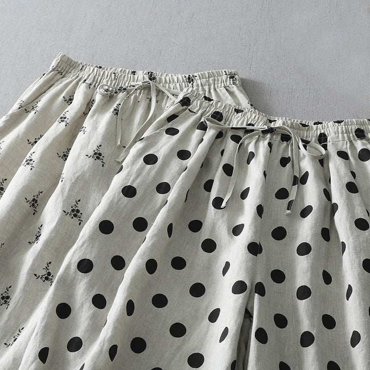 Buddha Stones Polka Dot Floral Pattern Pattern Women's Cotton Linen Harem Pants With Pockets - image 16