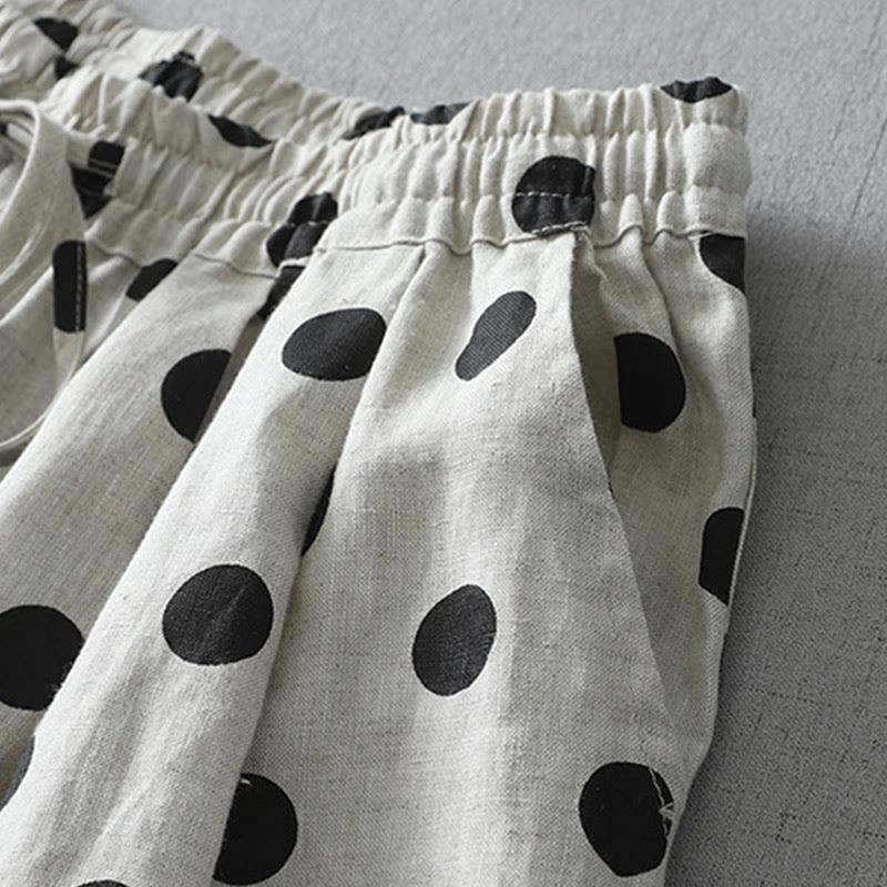 Buddha Stones Polka Dot Floral Pattern Pattern Women's Cotton Linen Harem Pants With Pockets - image 9