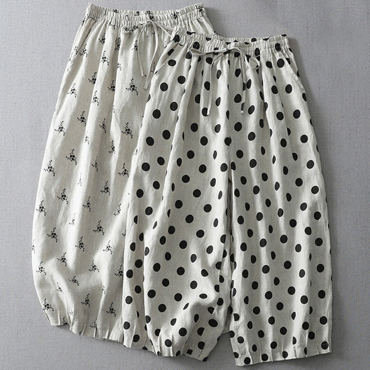 Buddha Stones Polka Dot Floral Pattern Pattern Women's Cotton Linen Harem Pants With Pockets - image 14