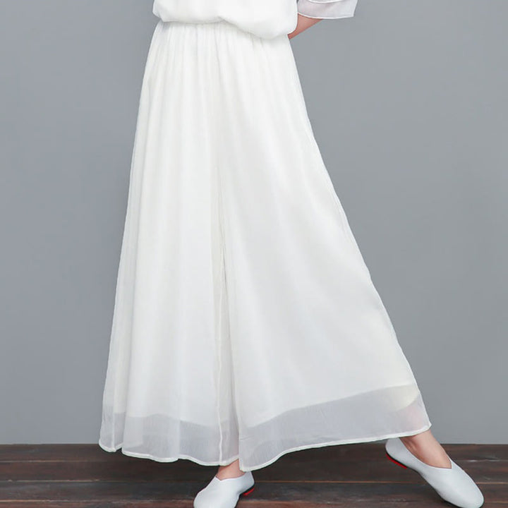 Buddha Stones Solid Women's Three Quarter Sleeve Chiffon Irregular Shirt Dress Wide Leg Pants Meditation Clothing - White Pants - US8-10，UK/AU12-14，EU40-42 (2XL) - image 29