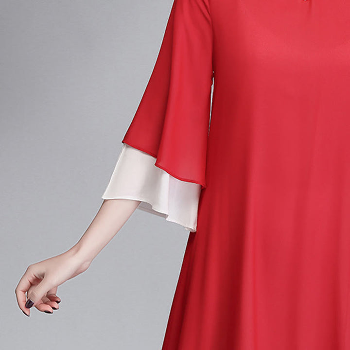 Buddha Stones Solid Women's Three Quarter Sleeve Chiffon Irregular Shirt Dress Wide Leg Pants Meditation Clothing - image 24