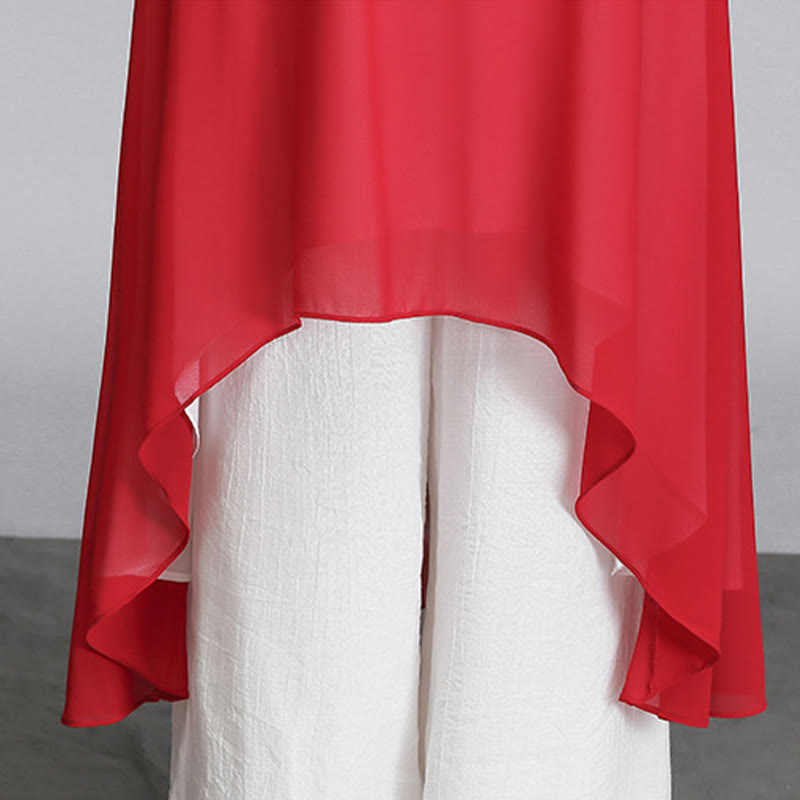Buddha Stones Solid Women's Three Quarter Sleeve Chiffon Irregular Shirt Dress Wide Leg Pants Meditation Clothing - image 27