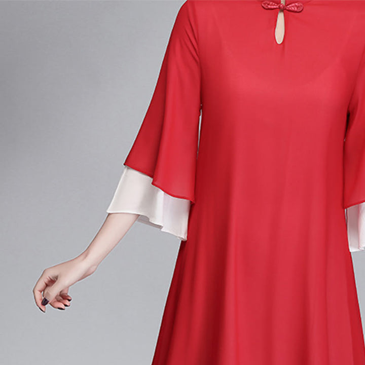 Buddha Stones Solid Women's Three Quarter Sleeve Chiffon Irregular Shirt Dress Wide Leg Pants Meditation Clothing - image 26