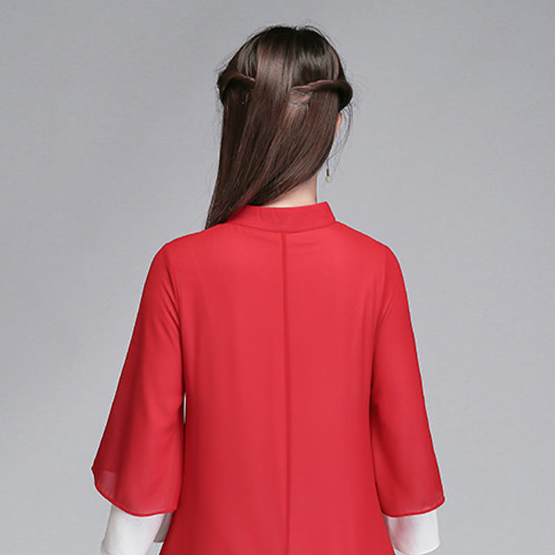 Buddha Stones Solid Women's Three Quarter Sleeve Chiffon Irregular Shirt Dress Wide Leg Pants Meditation Clothing - image 25
