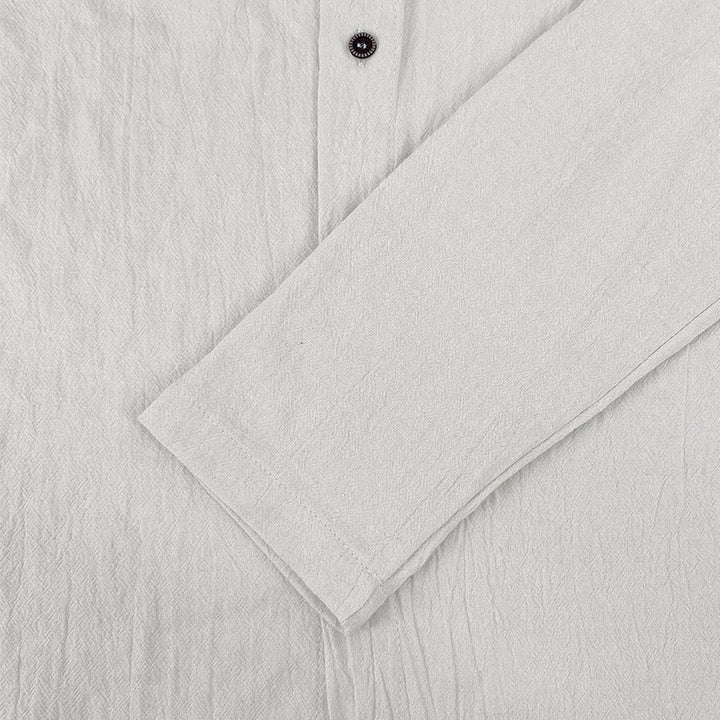 Buddha Stones Solid Color Long Sleeve Hooded Drawstring Buttons Linen Men's Shirt - image 8