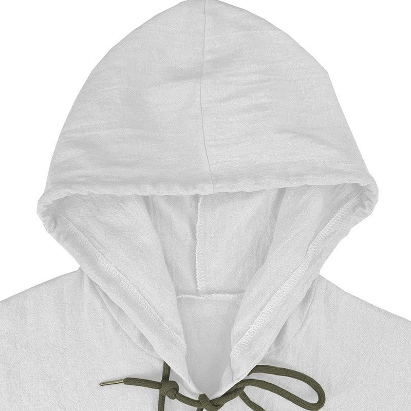 Buddha Stones Solid Color Long Sleeve Hooded Drawstring Buttons Linen Men's Shirt - image 6