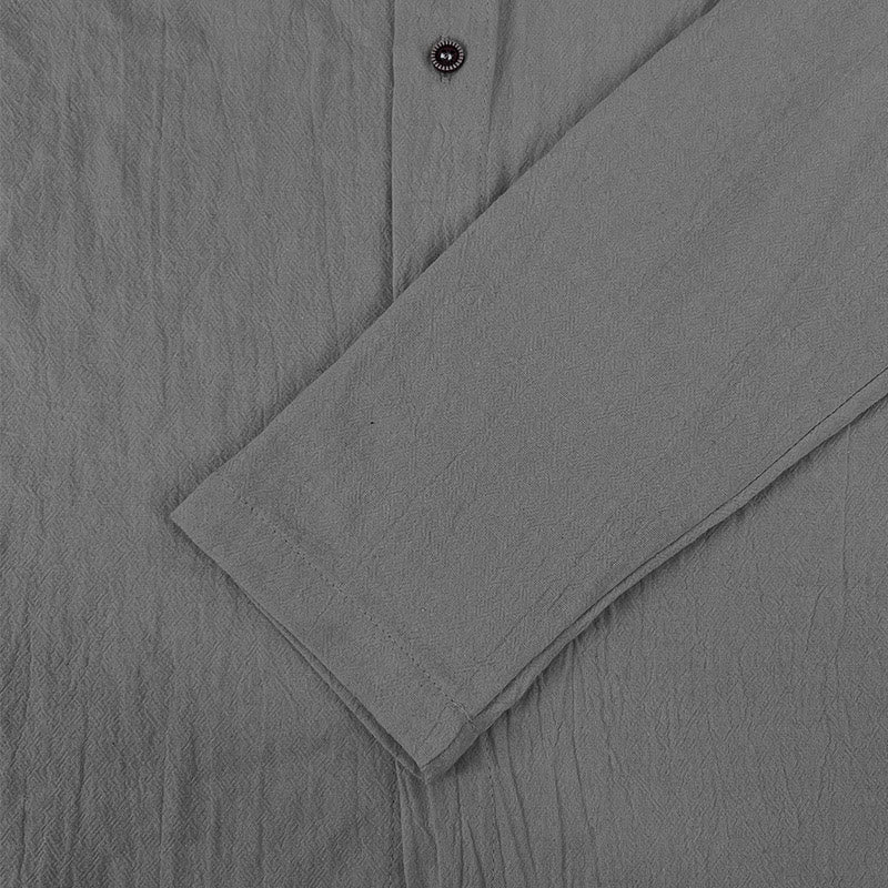 Buddha Stones Solid Color Long Sleeve Hooded Drawstring Buttons Linen Men's Shirt - image 15