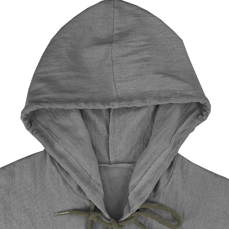 Buddha Stones Solid Color Long Sleeve Hooded Drawstring Buttons Linen Men's Shirt - image 13