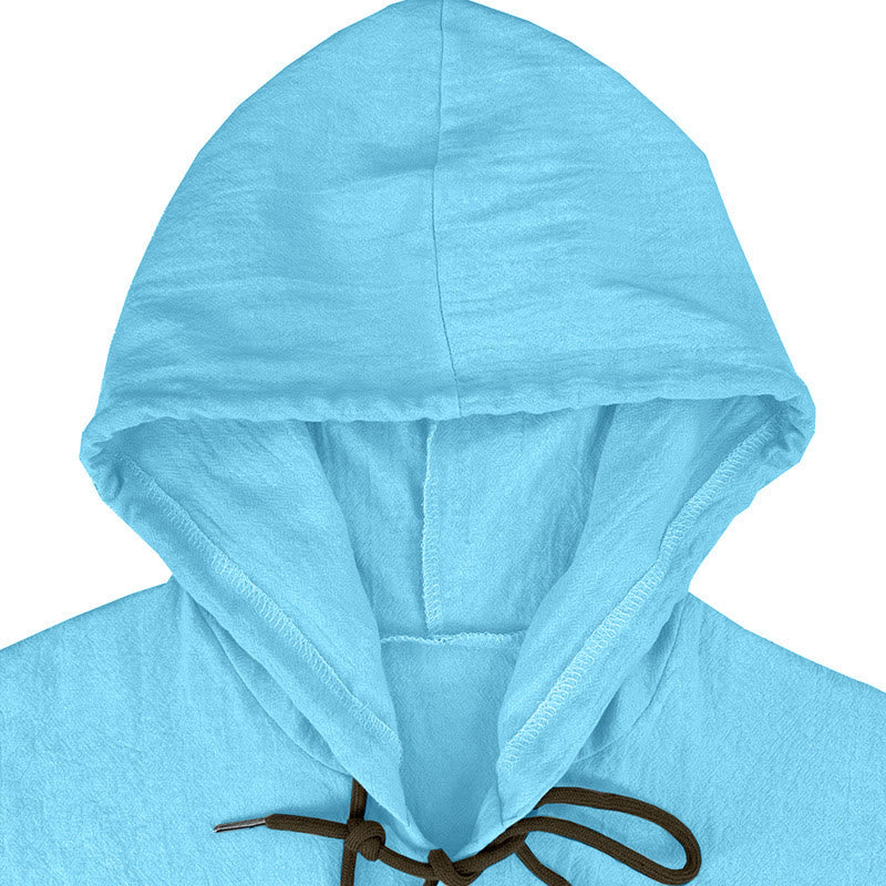 Buddha Stones Solid Color Long Sleeve Hooded Drawstring Buttons Linen Men's Shirt - image 20